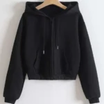 Zip Up Drawstring Thermal Lined Crop Hoodie