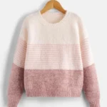 Kids EVERYDAY Girls Striped Pattern Colorblock Drop Shoulder Sweater