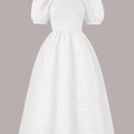 Teen Girl Jacquard Puff Sleeve Square Neck Dress