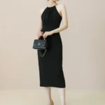 Chain Black Dress Elegant Non-Elastic Halterneck