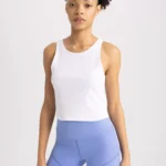 Crew Neck Sleeveless Cotton Blend Crop Singlet